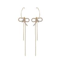 Fashion Fringe Earrings, Brass, gold color plated, for woman & with rhinestone, 113mm 