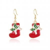 Christmas Earrings, Zinc Alloy, gold color plated, for woman & enamel, red 