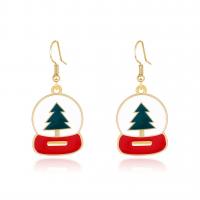 Christmas Earrings, Zinc Alloy, gold color plated, for woman & enamel, red 