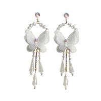 Fashion Fringe Earrings, Zinc Alloy, silver color plated, for woman & with rhinestone, white 