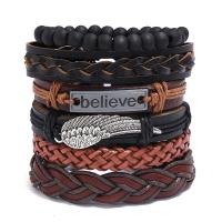 Men Bracelet, PU Leather, with Zinc Alloy, plated, 6 pieces & Adjustable & fashion jewelry & Unisex, 60mm 