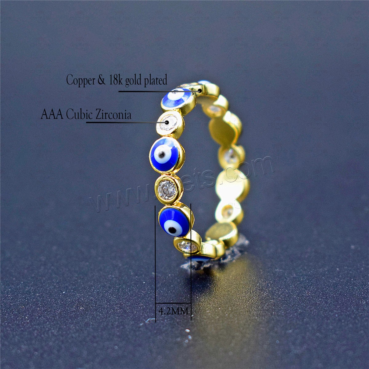 Cubic Zirconia Micro Pave Brass Finger Ring, Evil Eye, gold color plated, different size for choice & micro pave cubic zirconia & enamel, more colors for choice, 4.2mm, Sold By PC