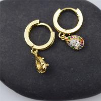 Huggie Hoop Drop Earring, Brass, Teardrop, gold color plated, micro pave cubic zirconia & for woman, 30mm 