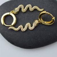 Aro aro gota pendiente, metal, Serpiente, chapado en color dorado, micro arcilla de zirconia cúbica & para mujer, 40mm, Vendido por Par