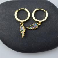 Aro aro gota pendiente, metal, Ala, chapado en color dorado, micro arcilla de zirconia cúbica & para mujer, 30mm, Vendido por Par