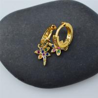 Aro aro gota pendiente, metal, Libélula, chapado en color dorado, micro arcilla de zirconia cúbica & para mujer, 30mm, Vendido por Par