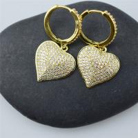 Aro aro gota pendiente, metal, Corazón, chapado en color dorado, micro arcilla de zirconia cúbica & para mujer, 38mm, Vendido por Par