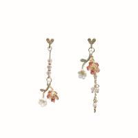 Asymmetric Earrings, Zinc Alloy, gold color plated, for woman & with rhinestone, multi-colored 