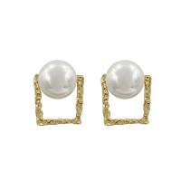 Pendientes de Perno de Aleación de Zinc, chapado en color dorado, para mujer, Blanco, 20x25mm, Vendido por Par