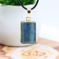 Gemstone Jewelry Pendant, Kyanite, with Brass, Rectangle, plated & DIY 27-15*17-11*2.5-8.5mm 