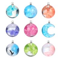 Resin Brass Pendants, with Brass, Round, epoxy gel, DIY blue, 20mm 