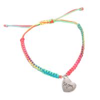 Fashion Create Wax Cord Bracelets, Zinc Alloy, with Wax Cord, Heart, handmade, Adjustable & DIY 160-260*17mm 