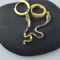 Aro aro gota pendiente, metal, Serpiente, chapado en color dorado, micro arcilla de zirconia cúbica & para mujer, 45mm, Vendido por Par