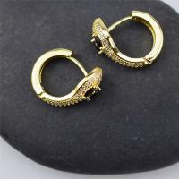 Brass Huggie Hoop Earring, Snake, gold color plated, micro pave cubic zirconia & for woman 20mm 