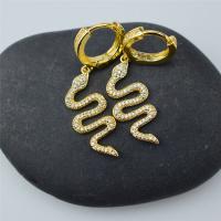 Aro aro gota pendiente, metal, Serpiente, chapado en color dorado, micro arcilla de zirconia cúbica & para mujer, 45mm, Vendido por Par