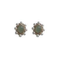 Pendientes de Perno de Aleación de Zinc, con Ojo de gato, chapado en color dorado, para mujer & con diamantes de imitación, verde, 20mm, Vendido por Par