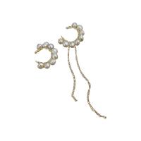 Asymmetric Earrings, Zinc Alloy, with Freshwater Pearl, gold color plated, for woman, white, 80mm 