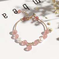 Strawberry Quartz Armband, mit Perlen & Messing, rund, plattiert, Modeschmuck & für Frau, Rosa, 190mm, verkauft von Strang