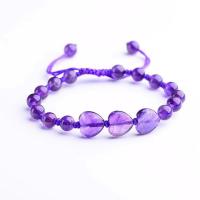 Quartz Bracelets, Rose Quartz, with Cotton Cord & Amethyst, Heart, polished, Adjustable & for woman Approx 7 Inch 