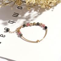 pulsera de Turmalina, con metal, Esférico, chapado, Joyería & para mujer, multicolor, 210mm, Vendido por Sarta