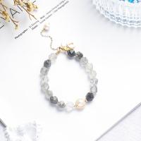 Quartz Bracelets, Cloud Quartz, with pearl & Brass, Round, 14K gold plated, fashion jewelry & for woman & faceted, grey, 190mm 