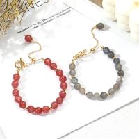 Quartz Bracelets, with Moonstone & Strawberry Quartz & Brass, Round, plated, fashion jewelry & for woman 190mm 