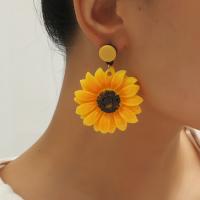 Boucle d'oreille dormeuses résine, Tournesol, Placage, bijoux de mode & pour femme, Jaune Vendu par paire