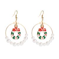 Christmas Earrings, Zinc Alloy, gold color plated, Christmas Design & for woman & enamel, red 