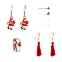 Pendientes de Navidad, aleación de zinc, chapado en color dorado, Diseño de Navidad & para mujer & esmalte, Rojo, Vendido por Set