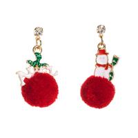 Christmas Earrings, Zinc Alloy, gold color plated, Christmas Design & for woman & enamel, red 