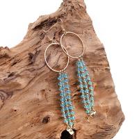 Fashion Fringe Earrings, Quartz, with Brass, Tassel, handmade, fashion jewelry & for woman, blue, 60*29mm 