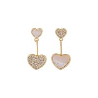 Asymmetric Earrings, Brass, Heart, fashion jewelry & micro pave cubic zirconia & for woman 