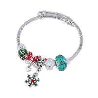 Bracelet de Noël en alliage zinc, alliage de zinc, Placage de couleur argentée, pour femme & émail, multicolore, Diamètre inté Environ 55mm, Vendu par brin