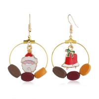 Pendientes de Navidad, aleación de zinc, chapado en color dorado, Diseño de Navidad & diferentes estilos para la opción & para mujer & esmalte, más colores para la opción, Vendido por Par