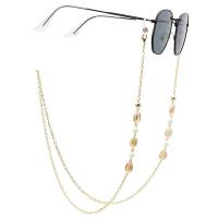 Brass Glasses Chain, with pearl & Glass & Copper Coated Plastic, plated, anti-skidding & glass pattern design & Unisex, golden, 780mm 