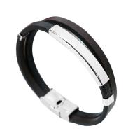 Titanium Steel Bracelet & Bangle, with PU Leather, plated, fashion jewelry & Unisex, black Approx 8.2 Inch 