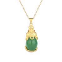 Brass Jewelry Necklace, with Green Calcedony, Mythical Wild Animal, gold color plated & micro pave cubic zirconia Approx 19.68 Inch 