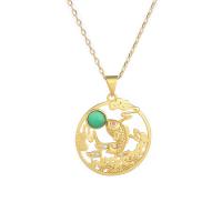 Brass Jewelry Necklace, with Green Calcedony, gold color plated & for woman & hollow Approx 19.68 Inch 