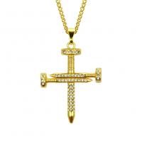 Men Necklace, Zinc Alloy, Cross, gold color plated, for man & with rhinestone Inch 