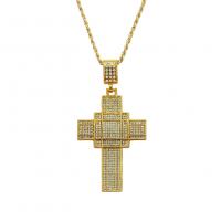 Men Necklace, Zinc Alloy, Cross, gold color plated, for man & with rhinestone Inch 