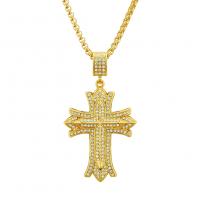 Men Necklace, Zinc Alloy, Cross, gold color plated, for man & with rhinestone Inch 