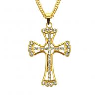 Men Necklace, Zinc Alloy, Cross, gold color plated, for man & with rhinestone Inch 