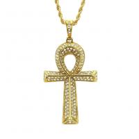 Men Necklace, Zinc Alloy, Cross, gold color plated, for man & with rhinestone Inch 