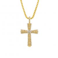 Men Necklace, Zinc Alloy, Cross, gold color plated, for man & with rhinestone Inch 