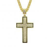 Men Necklace, Zinc Alloy, Cross, gold color plated, for man & with rhinestone Inch 