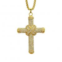 Men Necklace, Zinc Alloy, Cross, gold color plated, for man & with rhinestone Inch 