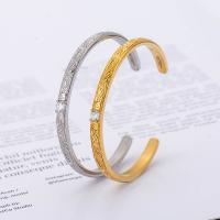 Titanium Steel Cuff Bangle, Letter C, plated, fashion jewelry & Unisex & with rhinestone 55*5*3mm 