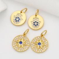 Cubic Zirconia Micro Pave Brass Pendant, Flat Round, plated & micro pave cubic zirconia 