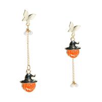 Asymmetric Earrings, Zinc Alloy, gold color plated, for woman & enamel, orange 