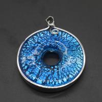 Gemstone Pendantifs en laiton, pierre gemme, avec laiton, Rond, Placage, DIY, bleu, 58*47*11mm Environ 10mm, Vendu par PC